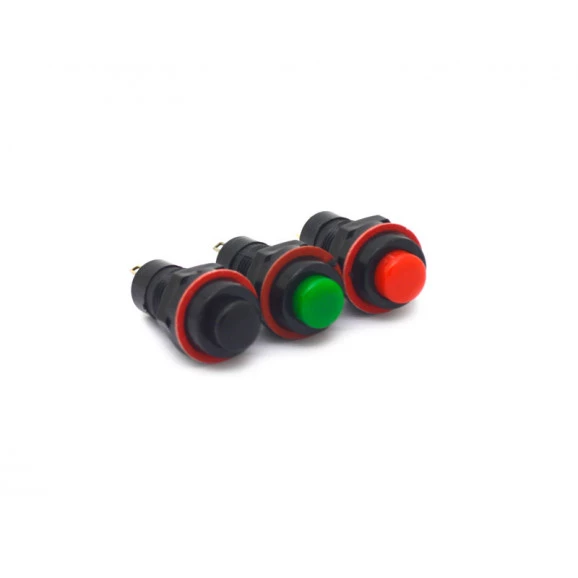 Chave Push-Button com 2 Terminais e sem Trava 1A/250Vac Desliga/(Liga) nas Cores PT/VD/VM - DS-213