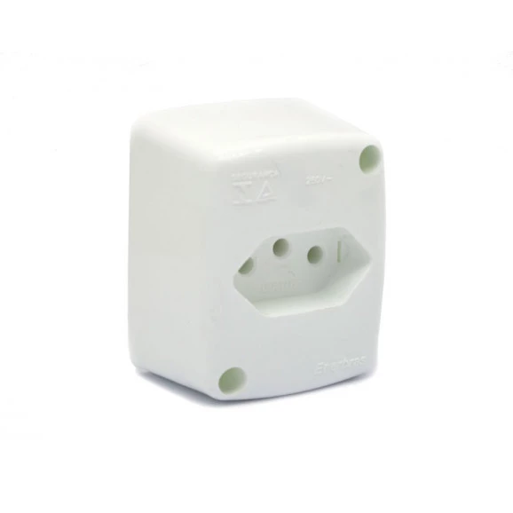 Tomada Branca Sobrepor 2P+T 10A/250V - 050EB - Enerbras