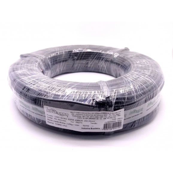 Cabo Micro Espiralado Emborrachado 2x0.50mm - Mult Cabo - Rolo Com 100 Metros