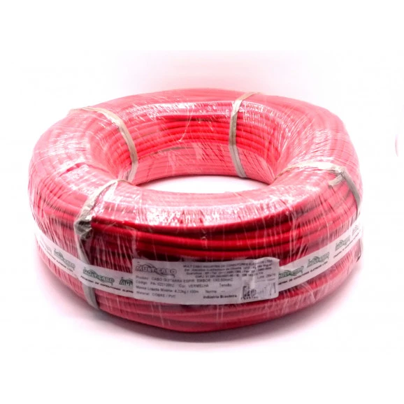 Cabo Guitarra Espiral 1x0.50mm - Vermelho - Mult Cabo -  Rolo com 100 Metros