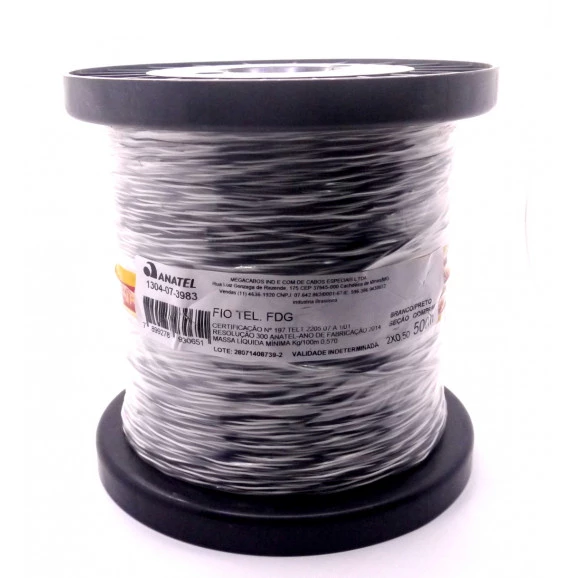Fio Jumper Branco e Preto 2x0.50mm - Mult Cabo - Rolo Com 500 Metros