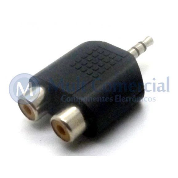 Plug adaptador RCA Estéreo Fêmea Duplo para P2 Estéreo Macho - JL0205