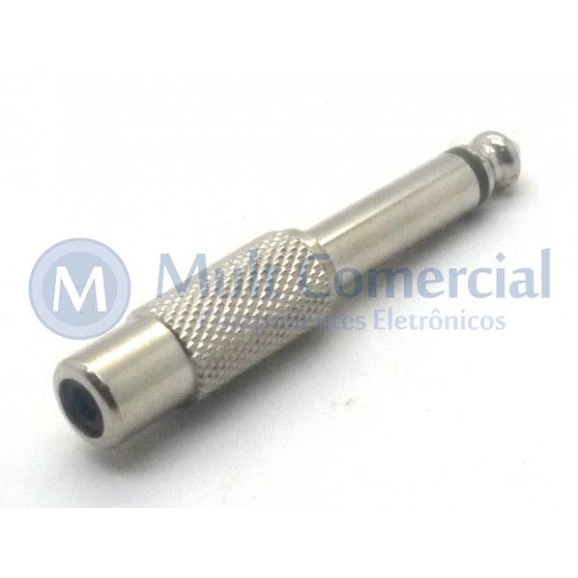 Plug adaptador Metálico RCA Fêmea Niquelado para P10 Mono Macho - JL163