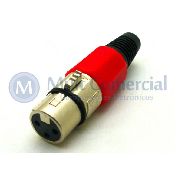 Conector XLR Fêmea Solda Fio Para Cabo JD-W9405 - Vermelho