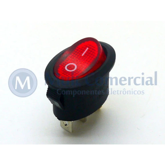 Chave Gangorra Oval LIGA/DESLIGA Com Led Vermelho - KCD1-115N