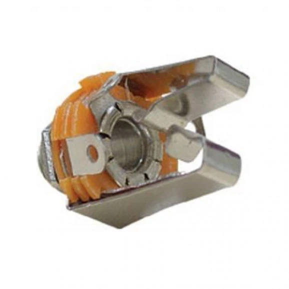 Jack J10 Estéreo 1/4" utilizado em pedais de efeito para instrumentos musicais.