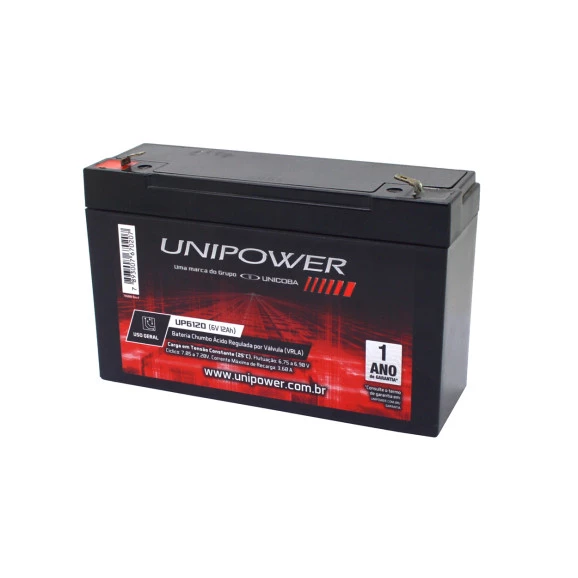 Bateria Chumbo-Ácida Regulada por Válvula (VRLA) UP6120P (6V 12Ah) Unipower