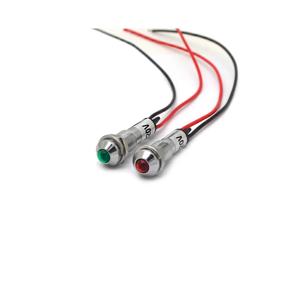 Sinalizador Olho de Boi 8mm com Fio de 15cm - Verde ou Vermelho - XD8-2W 220V
