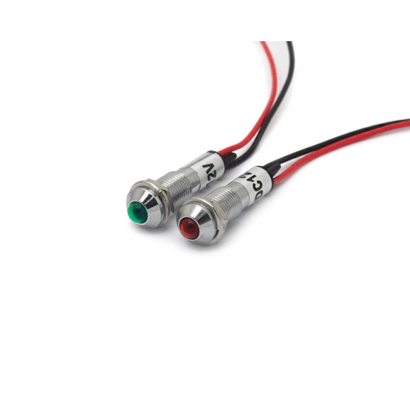 Sinalizador Olho de Boi 8mm com Fio de 15cm - Verde ou Vermelho - XD8-2W 12V