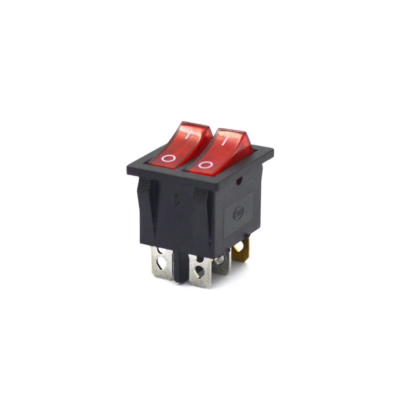 Chave Gangorra Dupla com 6 Terminais e Neon 15A/250V - Vermelha