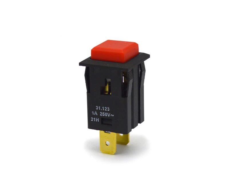 Chave Push-Button Unipolar com Trava Cor Vermelha Quadrada 1A/250V