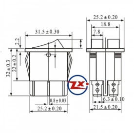 Chave Gangorra / Tecla Dupla com 6 Terminais e Neon 15A/250V - Vermelha - KCD3-202N