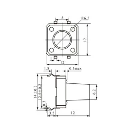 Chave Táctil com 4 Terminais 12x12x12mm 180º - KFC-A06