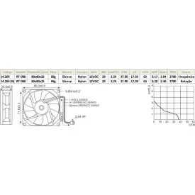 Microventilador RT-080-12VDC 80x80x25mm Sleeve/Bucha - 14.204 - Nework