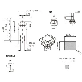 Chave Push-Button NF sem Trava Cor Preta Quadrada 0.5A/250V 18.533 MFT3ESTSE - Margirius