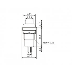 Chave Push-Button com 2 Terminais e sem Trava 1A/250Vac Desliga/(Liga) nas Cores PT/VD/VM - DS-213
