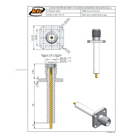 Conector SMA Fêmea Reto Painel Base Quadrada 12,70mm Isolante de 22,00 - 3049 - Gav 127 - KLC