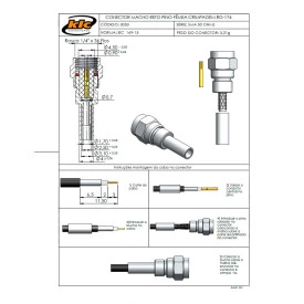 Conector SMA Macho Reto Cabo Crimpagem RG 174 Pino Fêmea - 3053 - Gav 45 - KLC