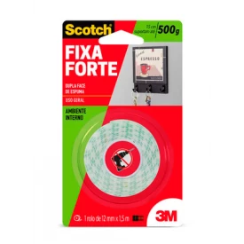 Fita 3M Dupla Face Scotch Fixa Forte Espuma - Uso Interno - 12 mm x 1,5 m