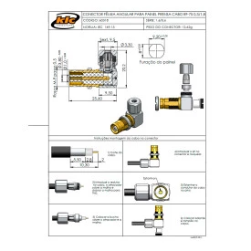 Conector IEC 169-13 Tipo 1.6/5.6 Fêmea Angular Cabo Painel Prensa Cabo 0.3/1.8 - 60318 - Gav 85 - KLC