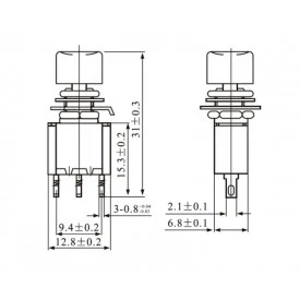 Chave Push-Button com 3 Terminais e sem Trava Liga/Liga 2A/250V  - PT/VD/VM - DS-612