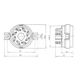 Soquete para Válvula de 8 Pinos (Octal) Cerâmico com Anel de Fixação (Solda Fio) - 8PINB