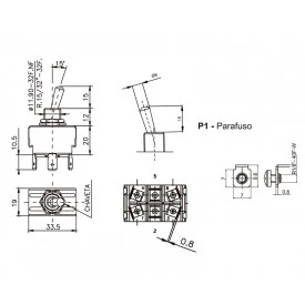 Chave Alavanca Metálica Bipolar 15A/120V 14.223 Liga/Desliga A1B1P1Q - Margirius