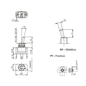 Chave Alavanca Metálica Unipolar 15A/120V 14.101 Liga/Liga A1B1P1Q - Margirius