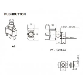 Chave Push-Button Unipolar com Trava 15A/120V 14.123 A6B1P1Q - Margirius