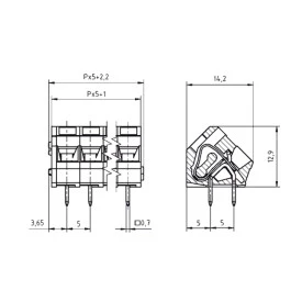 Conector Verde Multipolar AK3000-05 Fêmea de 5 vias - Passo 5.0mm - Phoenix Mecano