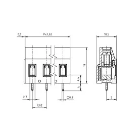 Conector Verde Multipolar AKZ710 Fêmea - Passo 7.62mm - 2 a 3 Vias - Phoenix Mecano