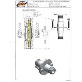 Adaptador N 50 Ohms Fêmea X Fêmea Reto Painel com Flange e Centelhador para Proteção RF 52mm - CA-14E - Gav 140 - KLC