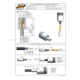 Conector N 50 Ohms Fêmea Reto Cabo Crimpagem RG-58 / RGC-58 Pino Solto - CF-152 - Gav 147 - KLC