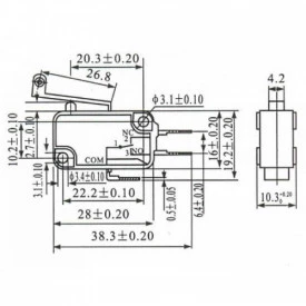 Chave Micro Switch com Roldana e Haste de 29MM 16A/250Vac - KW11-7-2 3T 