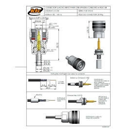 Conector N 50 Ohms Macho Reto Cabo Crimpagem RG-58 / RGC-58 Pino Fixo - CM-53 - Gav 154 - KLC