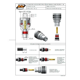 Conector N 50 Ohms Macho Reto Cabo Prensa Cabo RG-58 / RGC-58 Pino Fêmea - CM-68 - Gav 132 - KLC