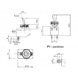 Chave Alavanca Unipolar Preta 6A/120V e 3A/250V Liga/Desliga CS-301D BFB2FP1 - Margirius