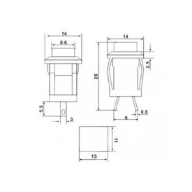 Chave Push-Button com 2 Terminais e com Trava 1A/250Vac Liga/Desliga - Diversas Cores - DS-429