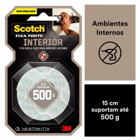 Fita 3M Dupla Face Scotch Fixa Forte Espuma - Uso Interno - 12 mm x 1,5 m