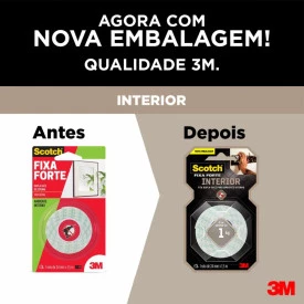 Fita 3M Dupla Face Scotch Fixa Forte Espuma - Uso Interno - 24 mm x 1,5 m