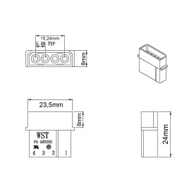 Alojamento Macho JS-1114-04H MATE-N-LOK 5,08mm 4 Vias - Utilizado na alimentação de HDs