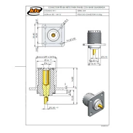 Conector UHF Fêmea Reto Painel Base Quadrada 25,40mm - KF-1 - Gav 93 - KLC