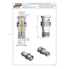Adaptador TNC Fêmea X BNC Macho - KLC-13 - Gav 25 - KLC