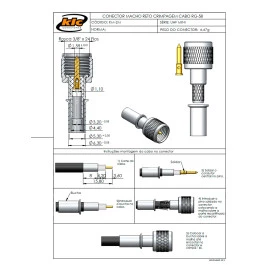 Conector UHF Mini Macho Reto Cabo Crimpagem RG-58/RGC-58 Pino Macho - KM-2M - Gav 103 - KLC
