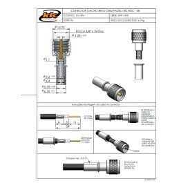 Conector UHF Mini Macho Reto Cabo Crimpagem RG-58 Pino Fixo - KM-8M - Gav 145 - KLC