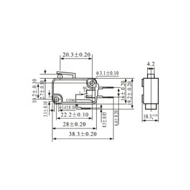 Chave Micro Switch com 3 Terminais e Haste de 14mm 16A/250Vac Preto - KW11-7-2