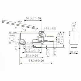 Chave Micro Switch com Haste de 56mm 16A/250Vac - KW11-7-3 2T