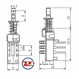 Chave Push Button com 6 Terminais sem Trava e sem Aba - KZJ-2x2