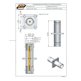 Adaptador de Conversão BNC 50 Ohms Fêmea X Fêmea  Reto para Painel Base Quadrada 17,50mm - LA-4 - Gav 72 - KLC