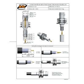 Conector BNC 75 Ohms Fêmea Reto Cabo Painel Crimpagem RG 59 - LF-26 - Gav 11 - KLC